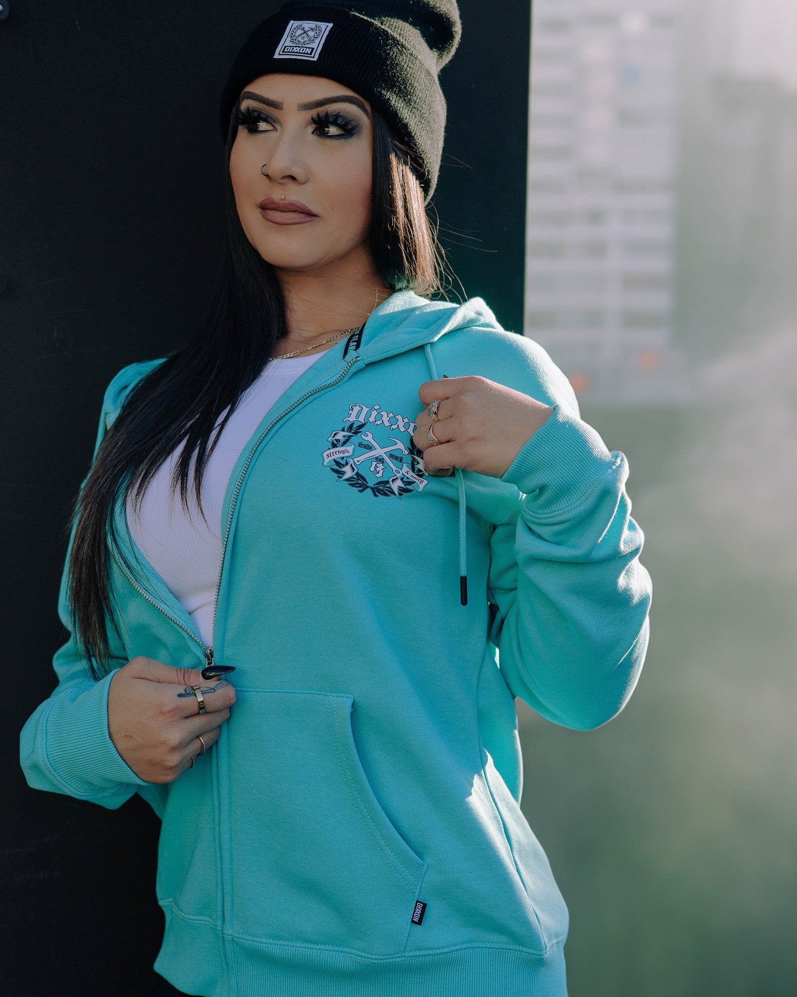 Women's White & Black Award Crest Zip Up - Tiffany