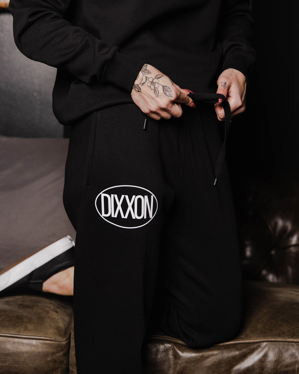 Women's White Checkers Sweatpants - Black