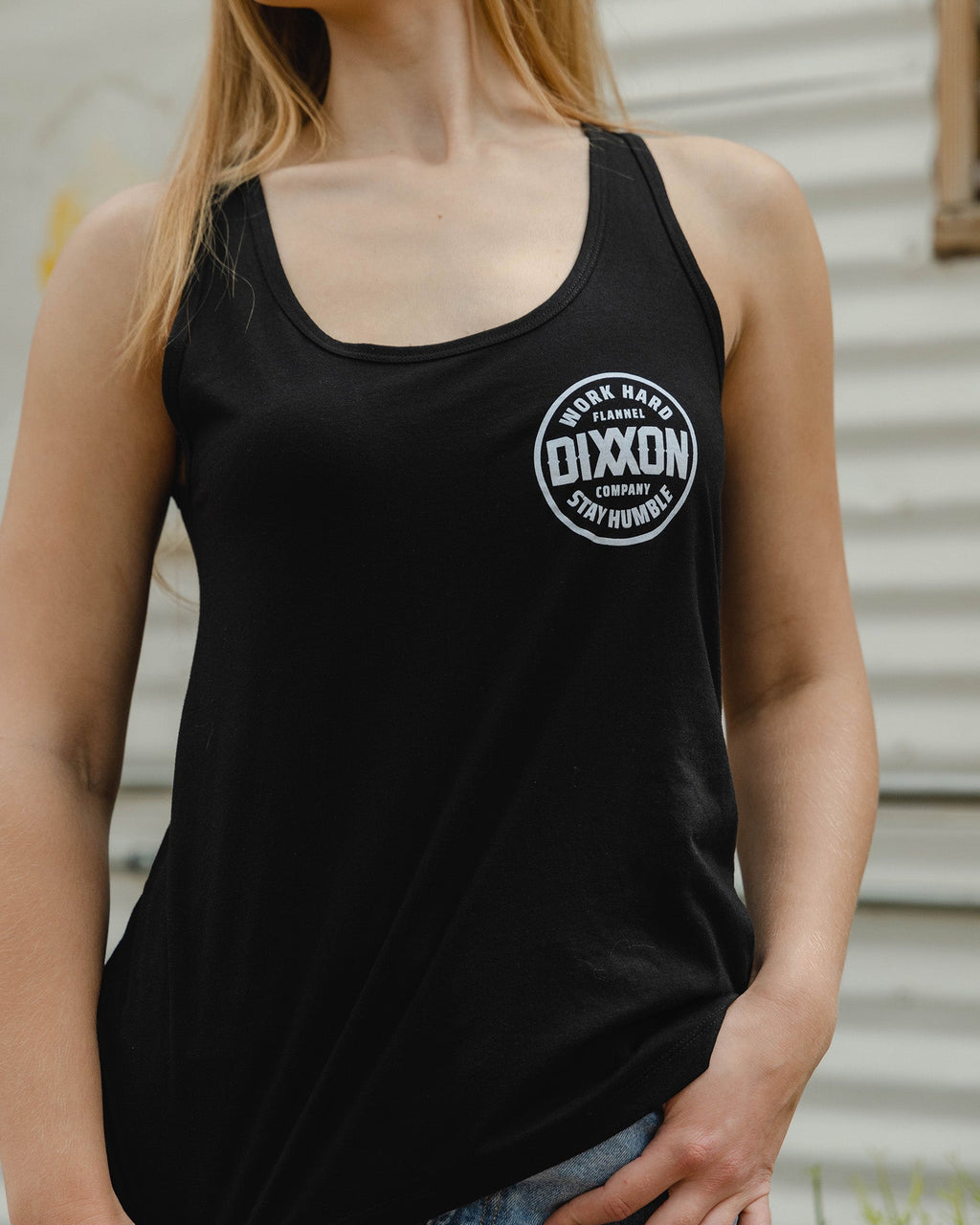 Women's White Nuevo Corpo Flowy Tank - Black