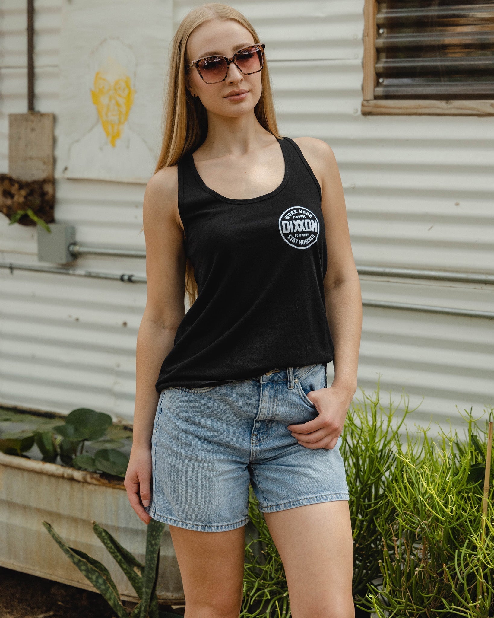 Women's White Nuevo Corpo Flowy Tank - Black