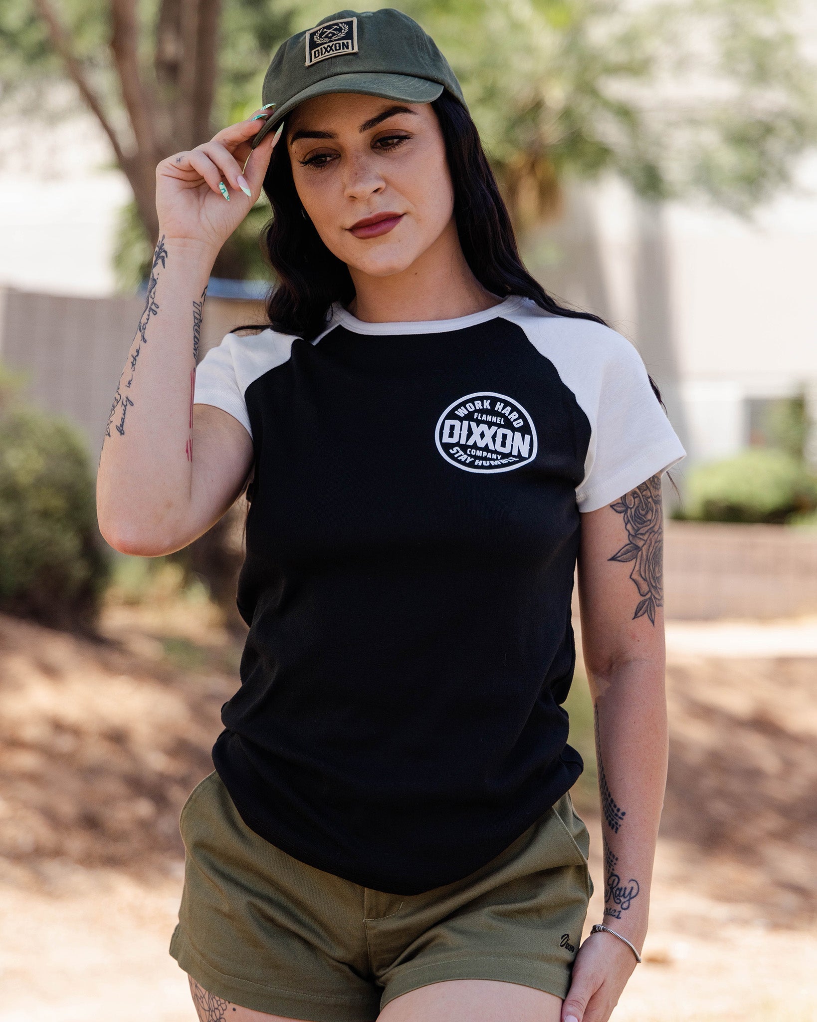 Women's White Nuevo Corpo Raglan Short Sleeve - White & Black