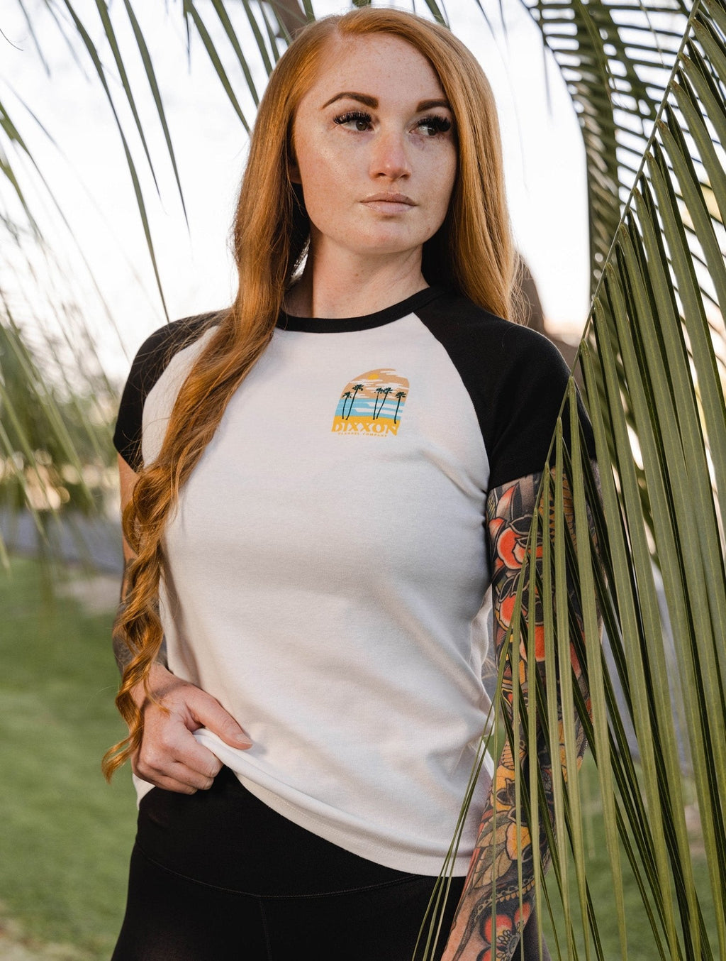 Women's Yellow Ocean Raglan Tee - White & Black