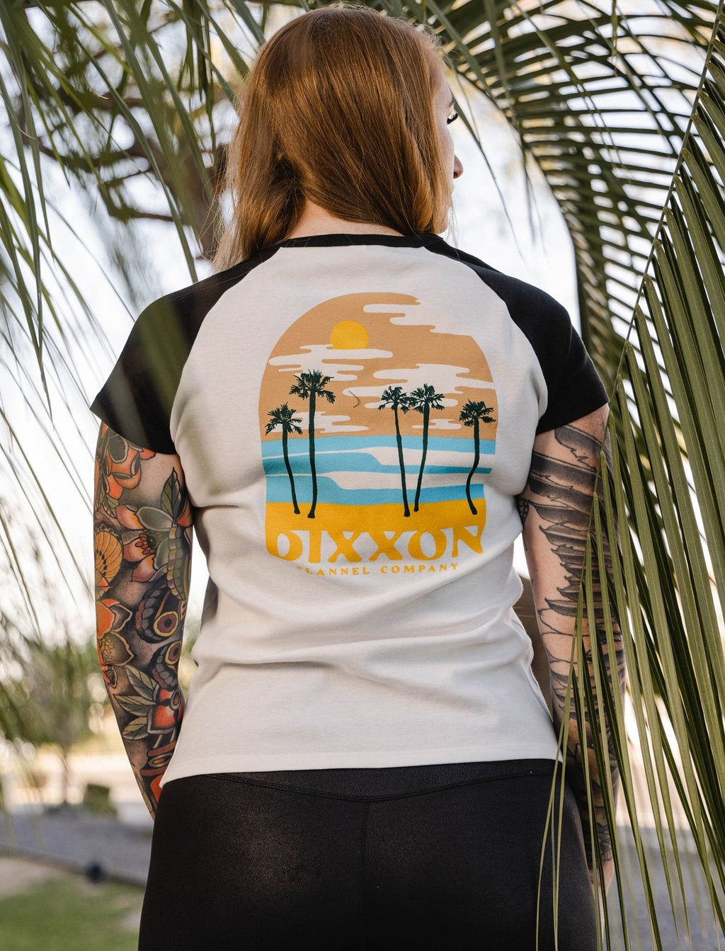Women's Yellow Ocean Raglan Tee - White & Black