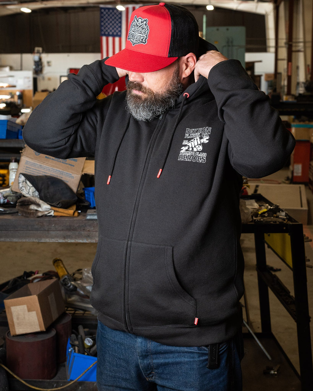 Working Class Fist Zip Up Hoodie - Black