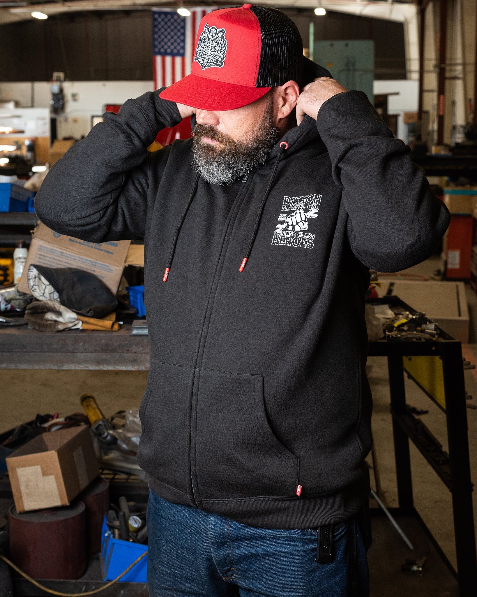 Working Class Fist Zip Up Hoodie - Black