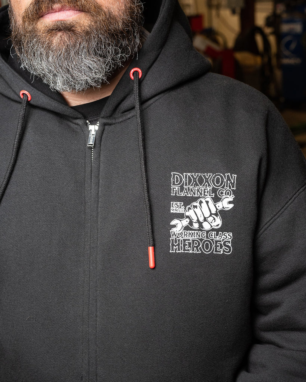 Working Class Fist Zip Up Hoodie - Black