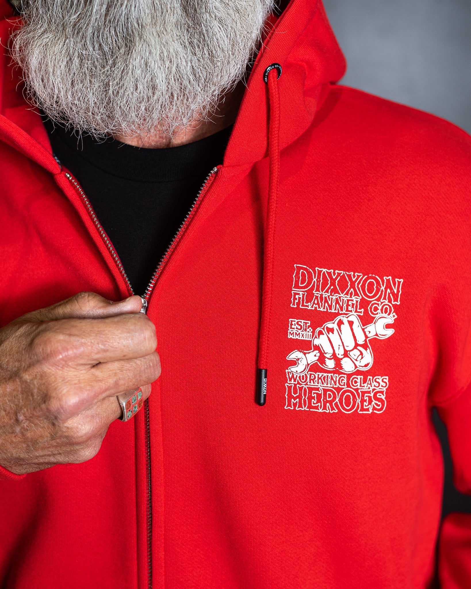 Working Class Fist Zip Up Hoodie - Red