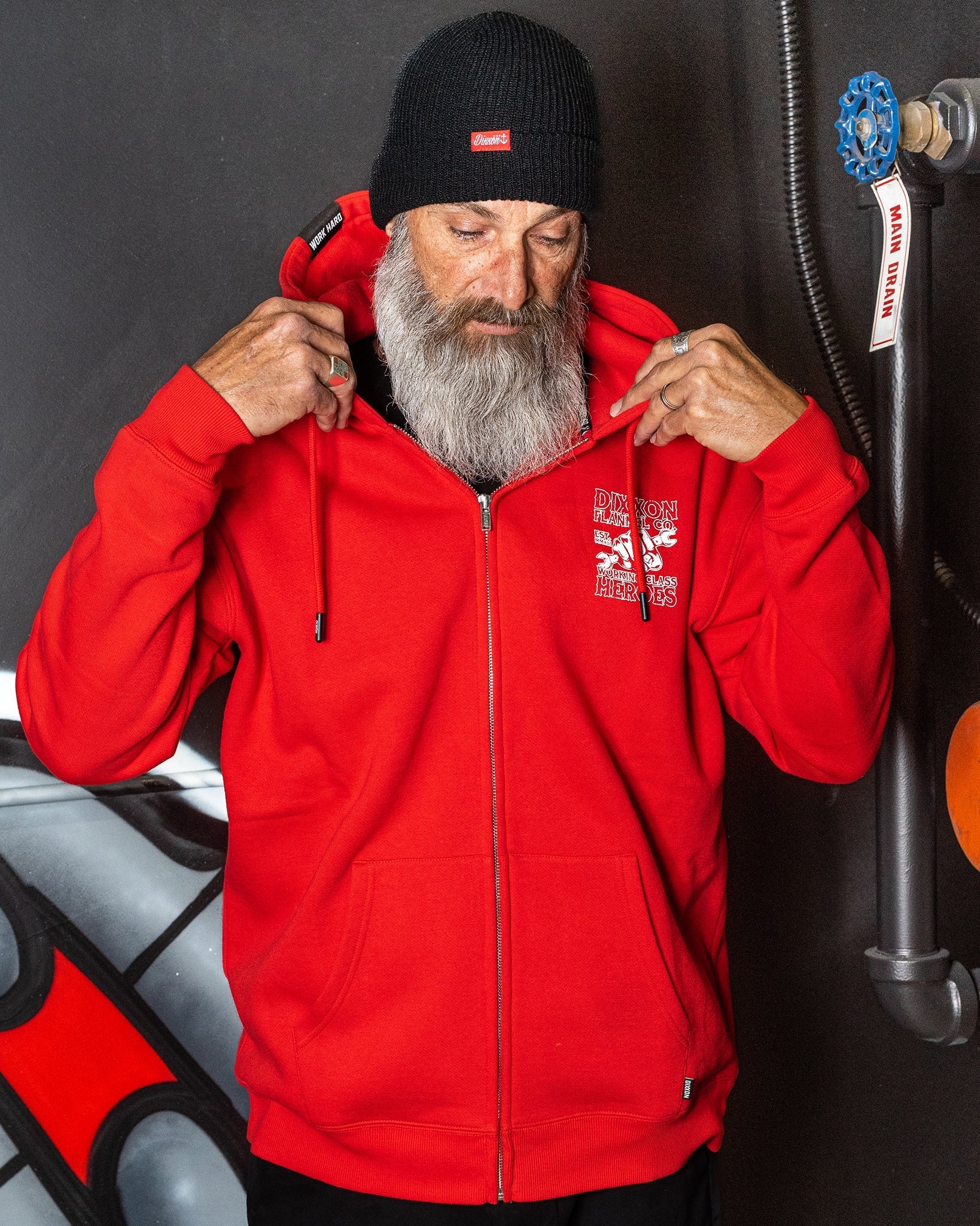 Working Class Fist Zip Up Hoodie - Red