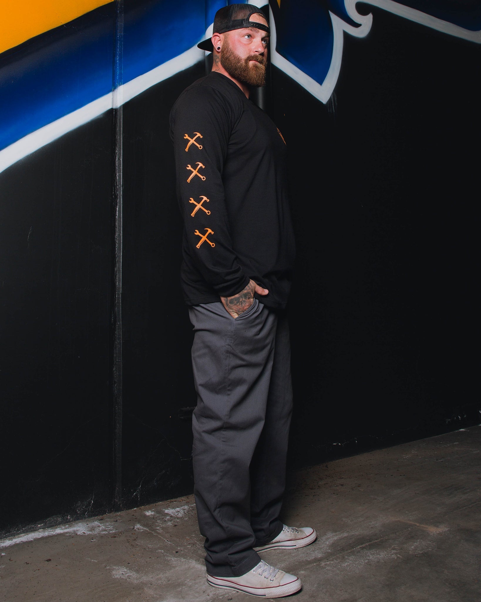 Working Class Long Sleeve T-Shirt - Black & Orange