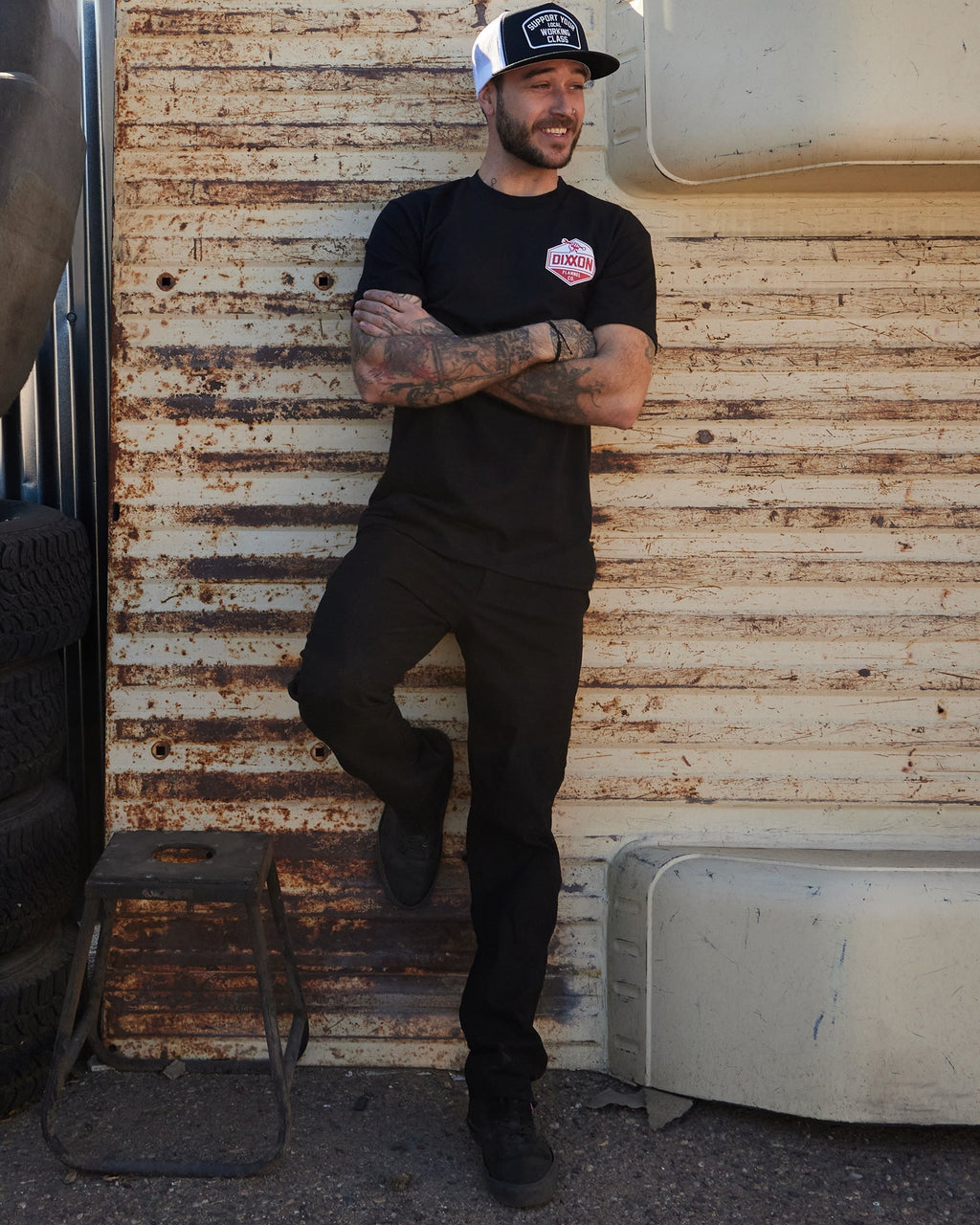 Red & White Working Class T-Shirt - Black