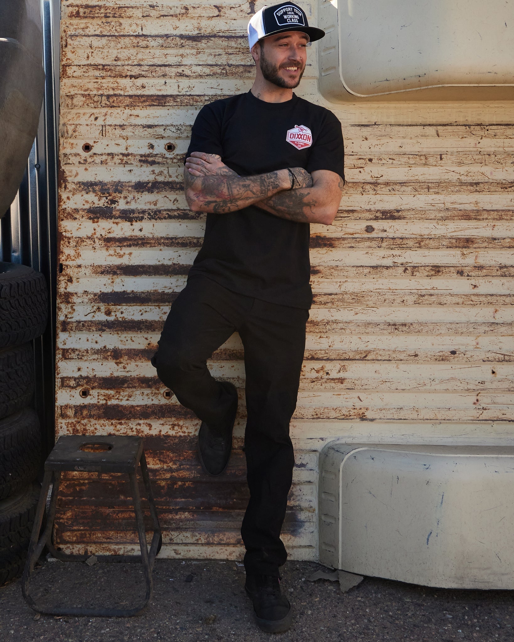 Red & White Working Class T-Shirt - Black